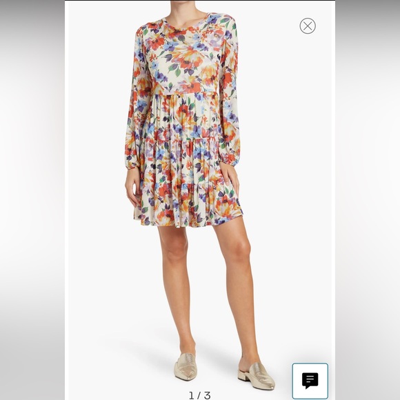 Love by Design Catherine Long Sleeve Mesh Babydoll Dress in Paint Flowers Size M - Picture 14 of 17